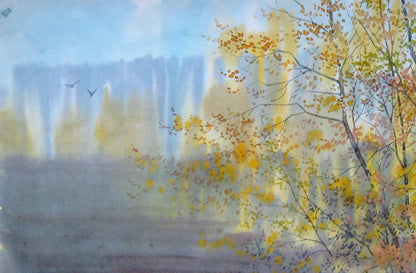 Watercolor painting October Nature Landscape Savenets Valery