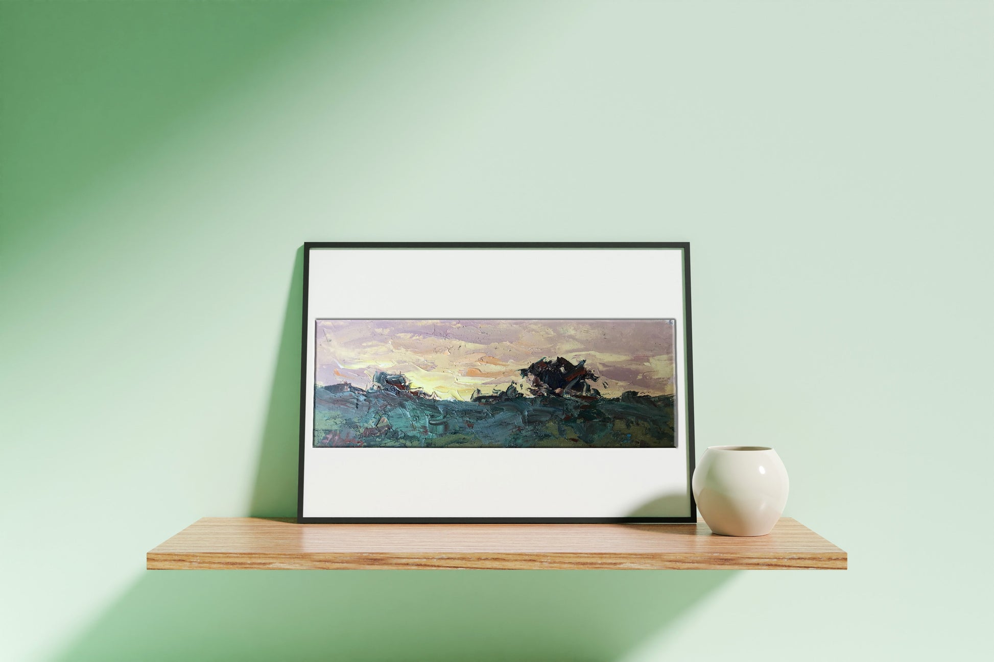 Oil painting Landscape with sunset 