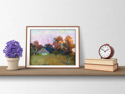 Oil painting house in the woods 