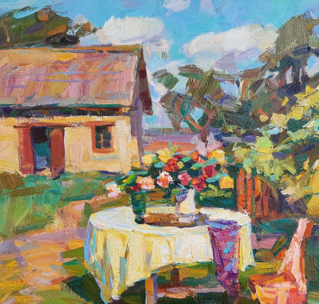 Oli painting Summer village landscape Pereta Vyacheslav