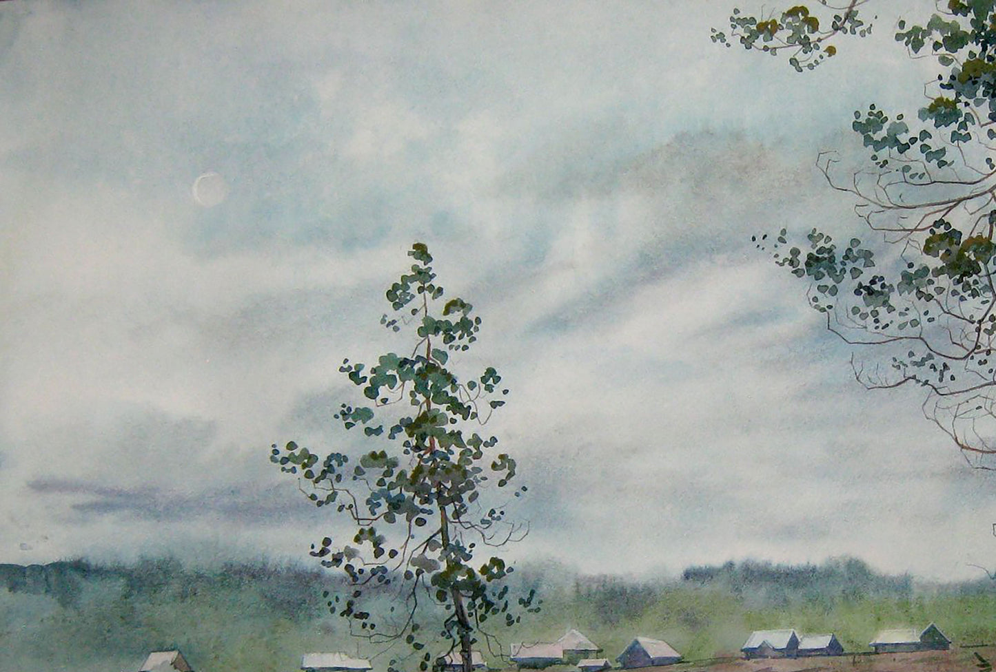 Watercolor painting Village Nature Landscape Valery Savenets