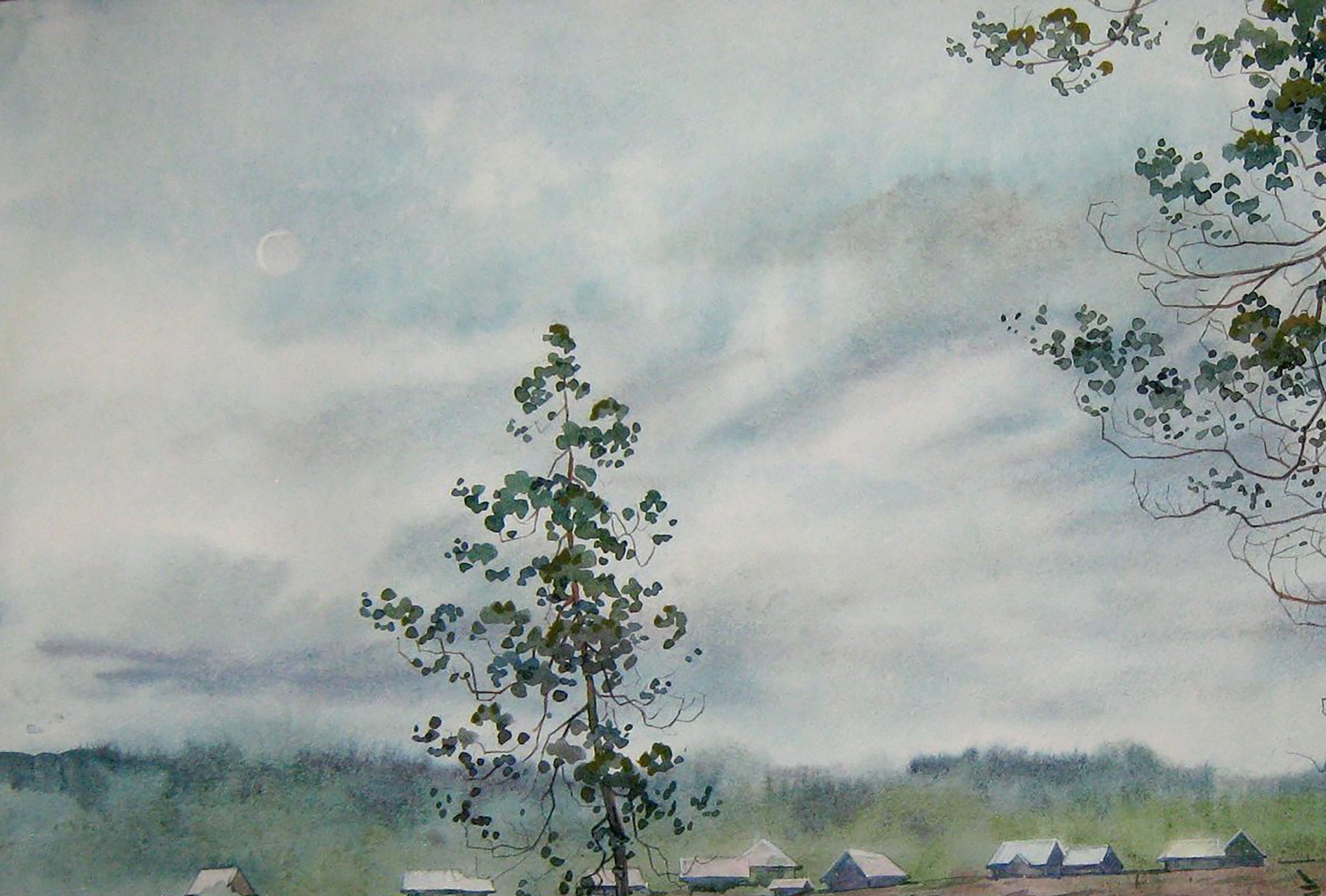 Watercolor painting Village Nature Landscape Valery Savenets