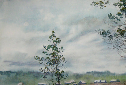 Watercolor painting Village Nature Landscape Valery Savenets