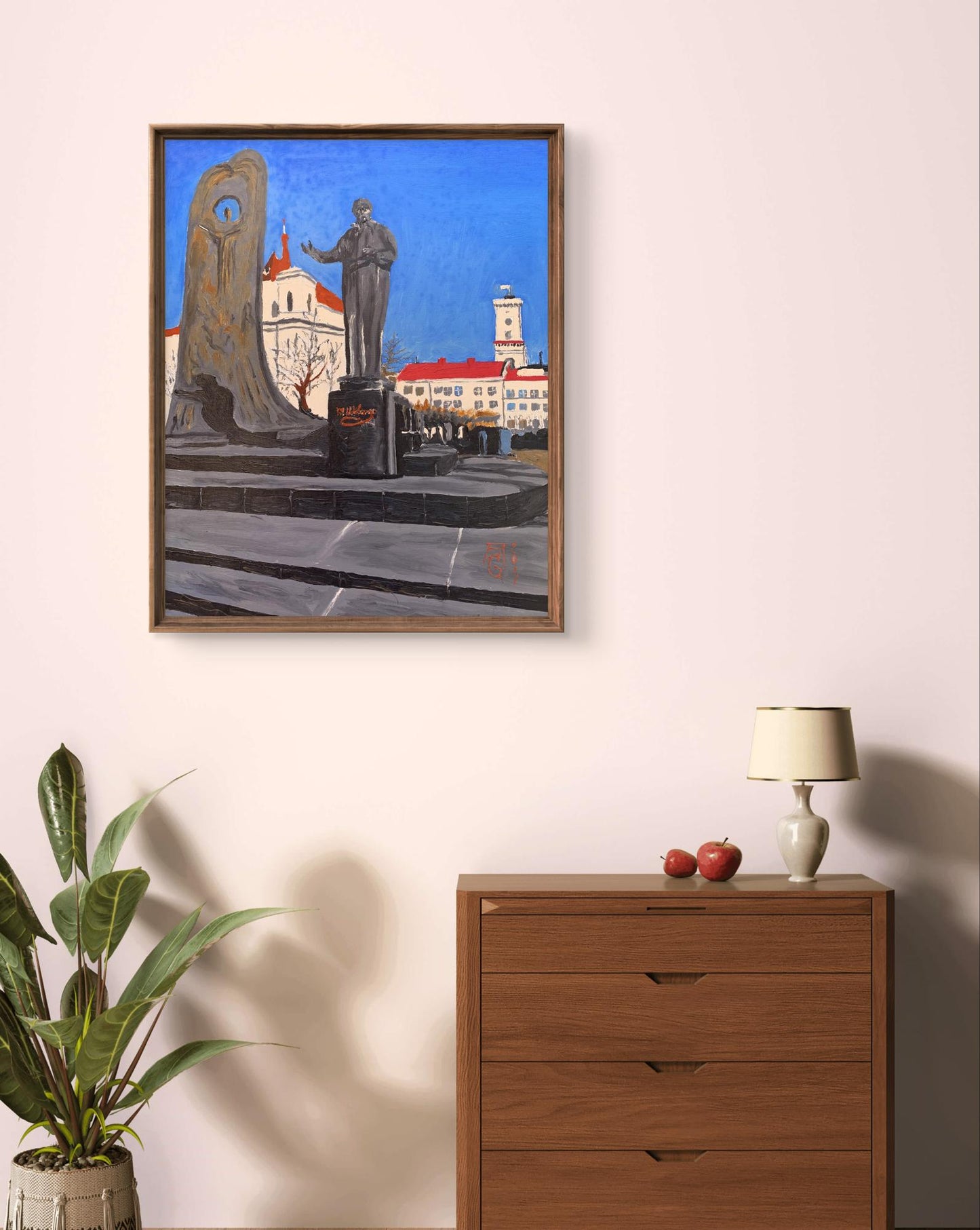 Oil painting City monument in the park Oleksandr Gukalov