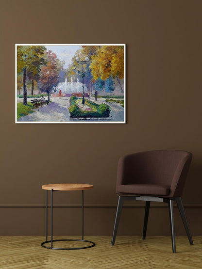 The oil painting evokes a sense of nostalgia and tranquility