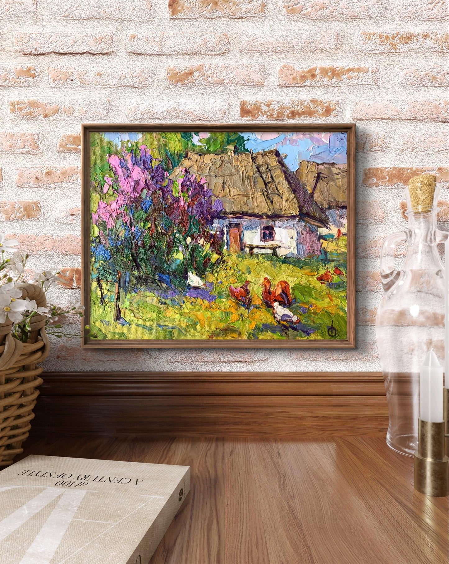 4 Oil painting Chickens grazing in the yard Oksana Ivanyuk