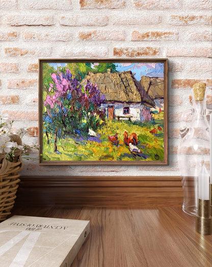 4 Oil painting Chickens grazing in the yard Oksana Ivanyuk