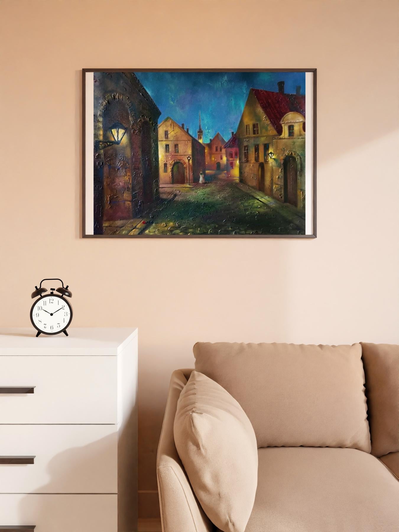 Oil painting Illuminated streets of the night city Anatoly Tarabanov