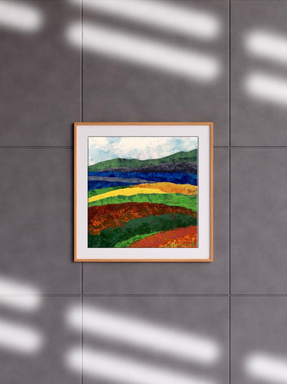 Oil painting depicting "Mountain Colored Fields" by V. Zadorozhnya