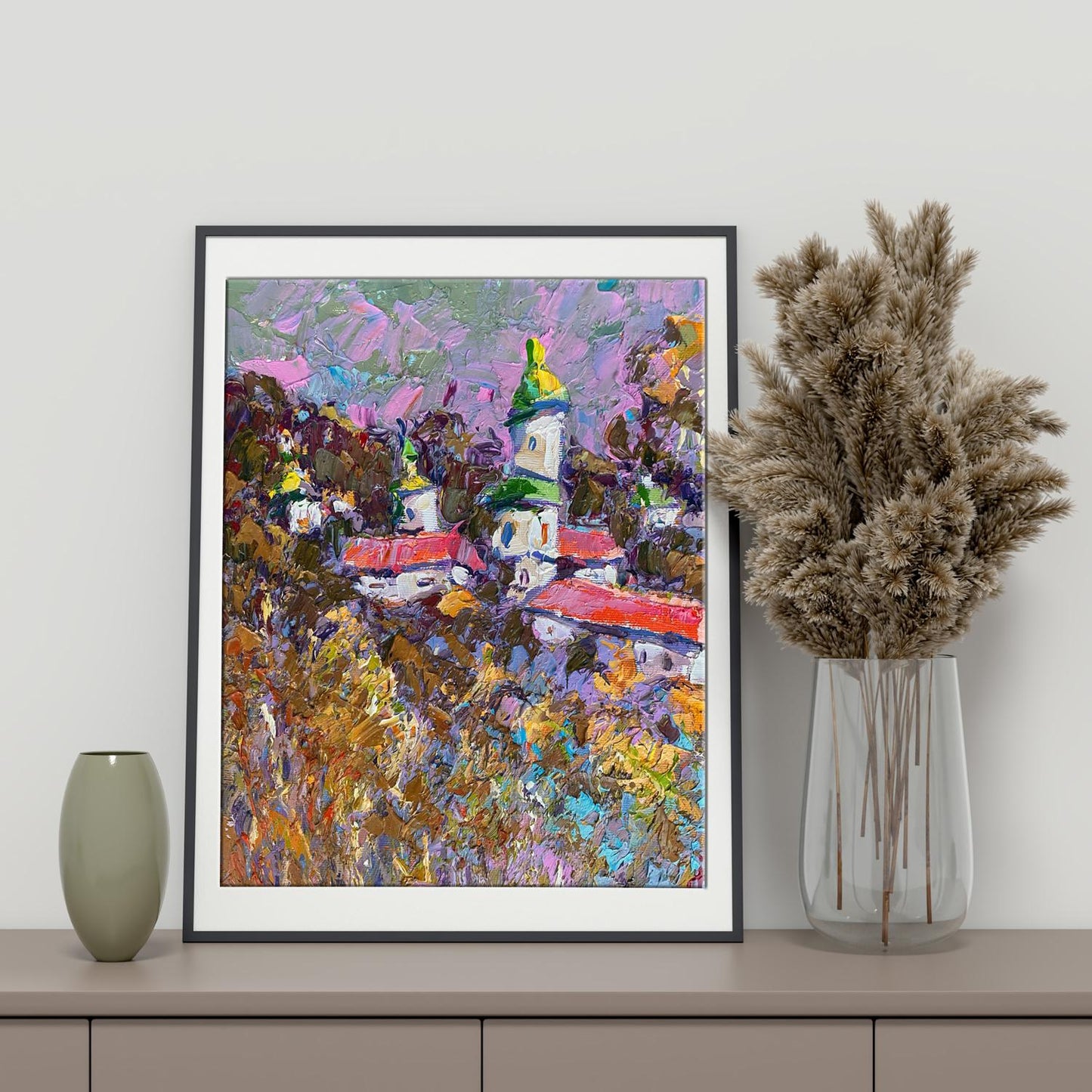 Oil painting Evening Rural landscape 