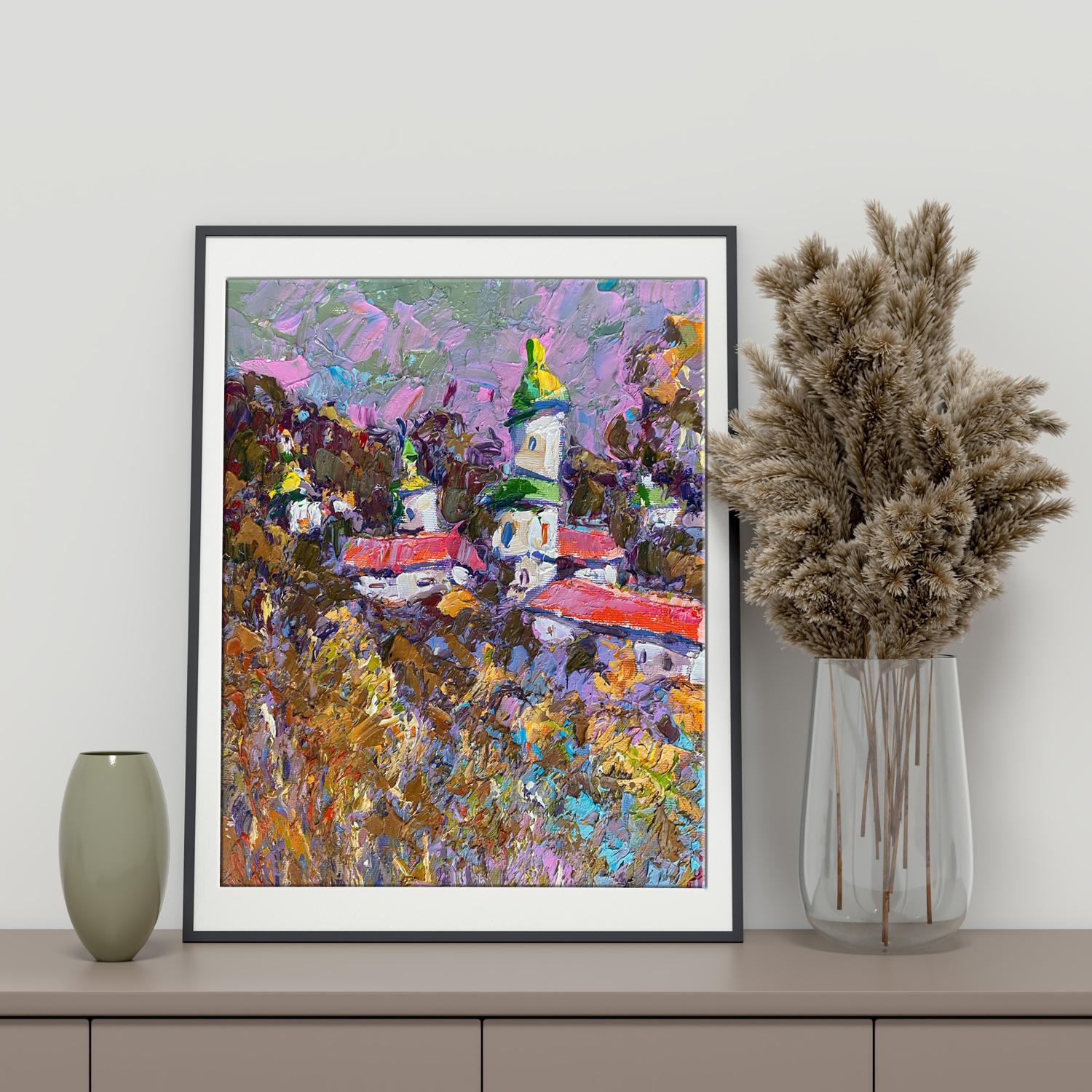 Oil painting Evening Rural landscape 