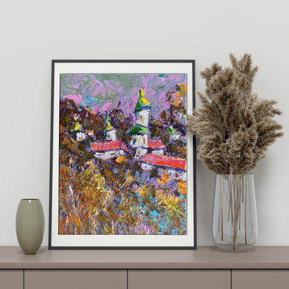 Oil painting Evening Rural landscape 