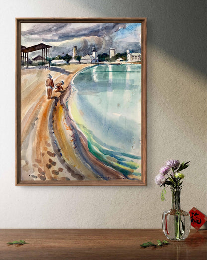 Watercolor painting City lake O. Umansky