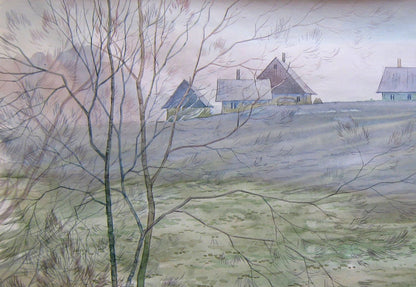 Watercolor painting Village landscape Kalebets Valery