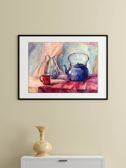 Watercolor painting Ready for tea Unknown artist