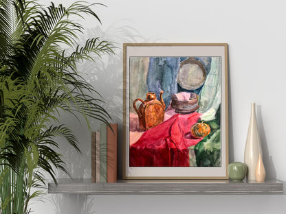 Watercolor painting Pumpkin still life Unknown artist