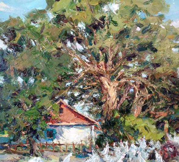 Oil painting Village landscape 