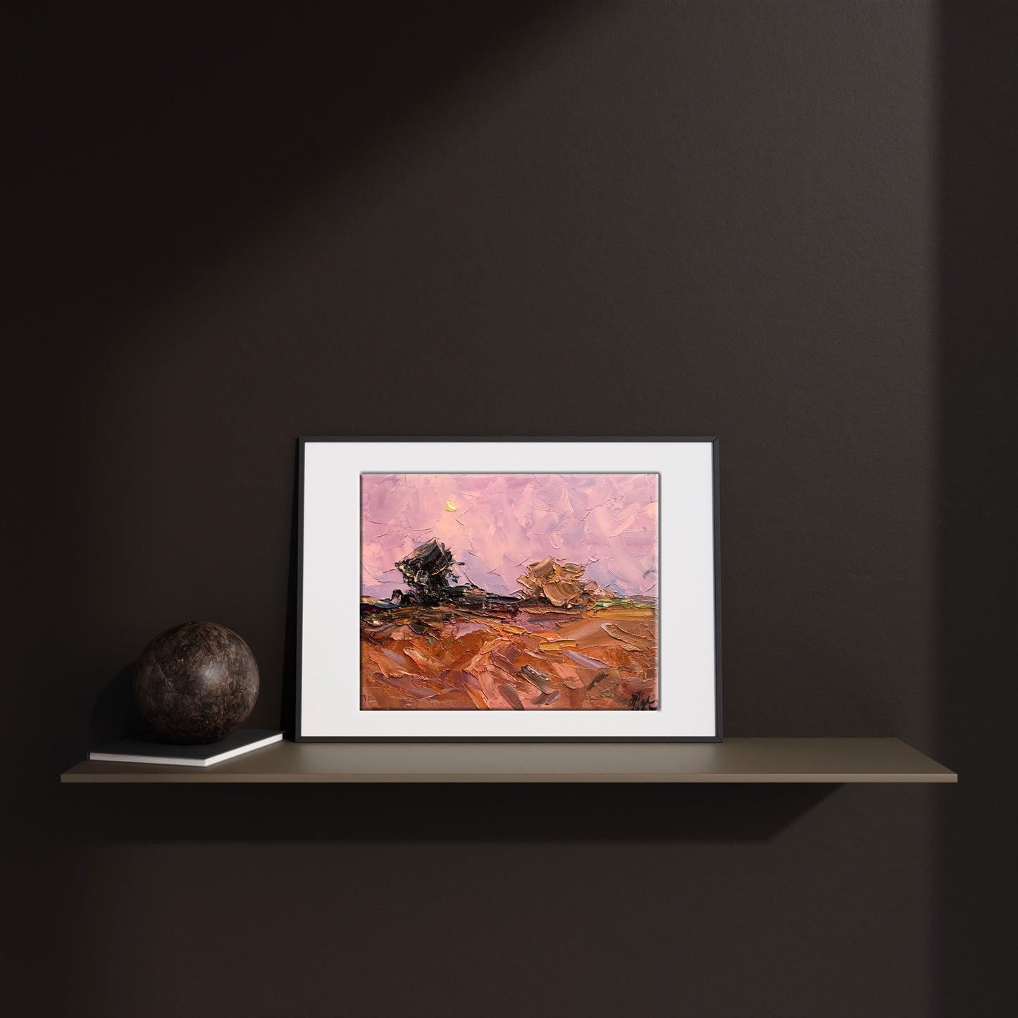 Oil painting Pink evening in the field 