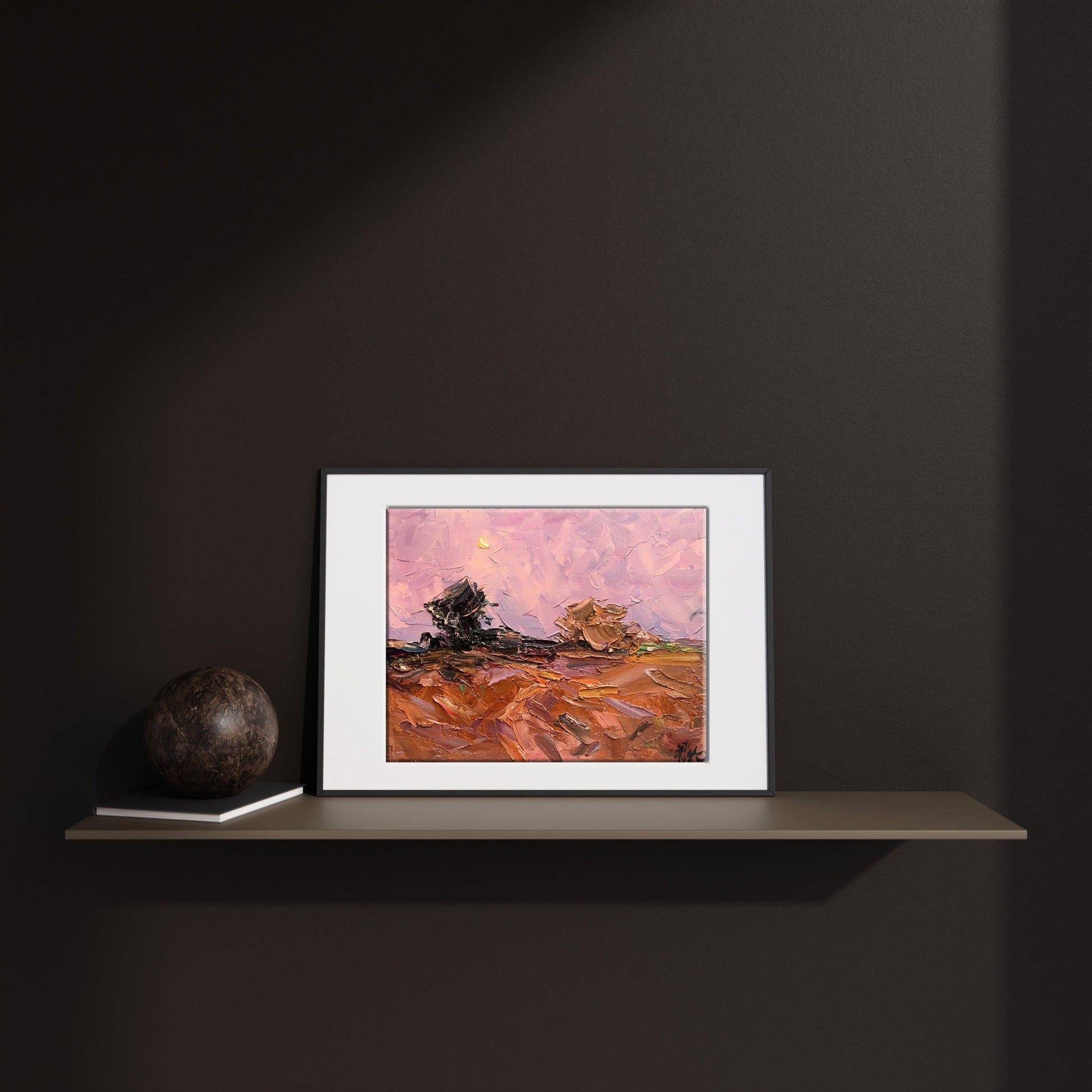 Oil painting Pink evening in the field 