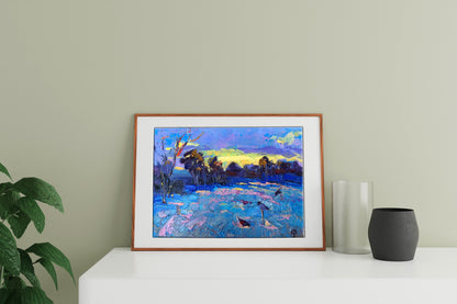 Oil painting Winter night 