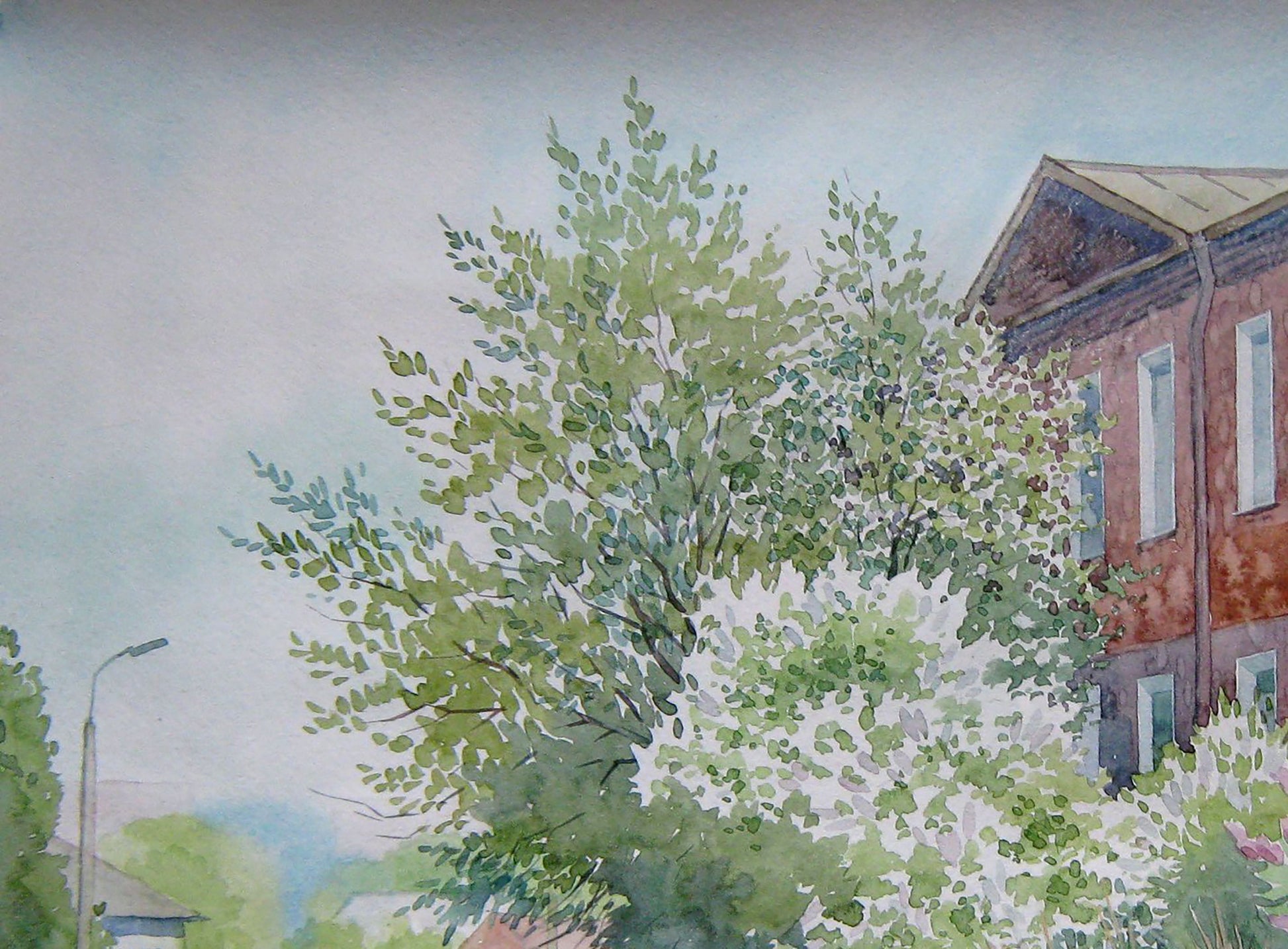 Watercolor painting Sunny Cityscape Savenets Valery