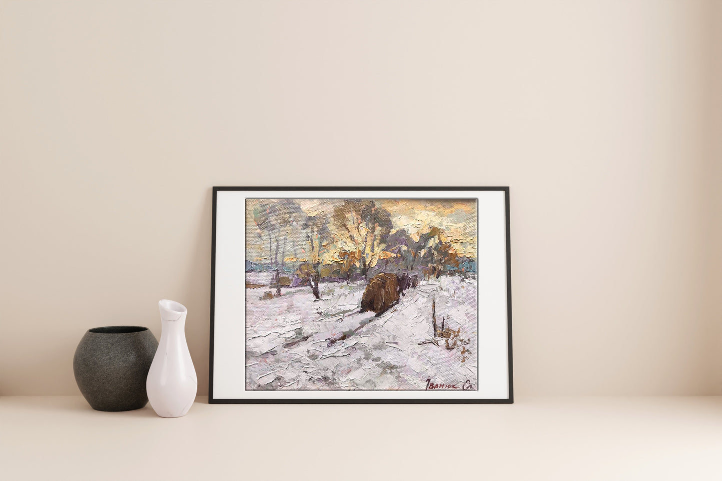 Oil painting In winter they bring hay home Alex Ivanyuk