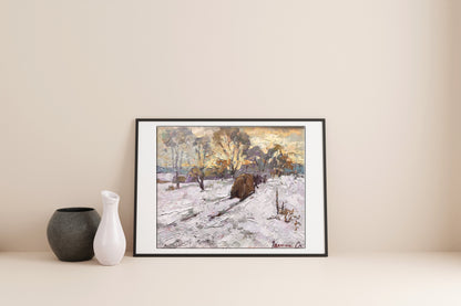 Oil painting In winter they bring hay home Alex Ivanyuk