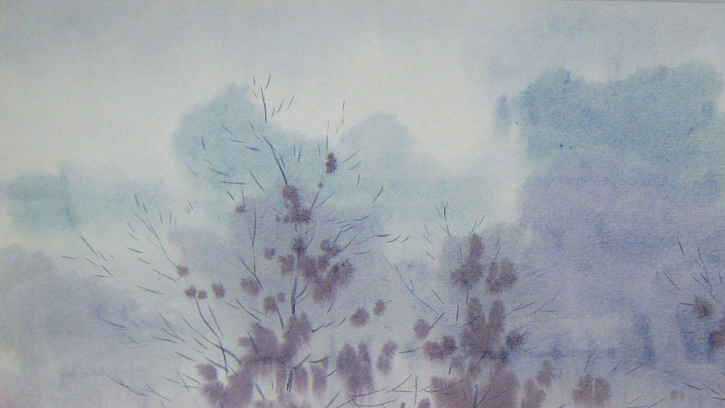 Watercolor painting Early morning Nature Landscape Valery Savenets