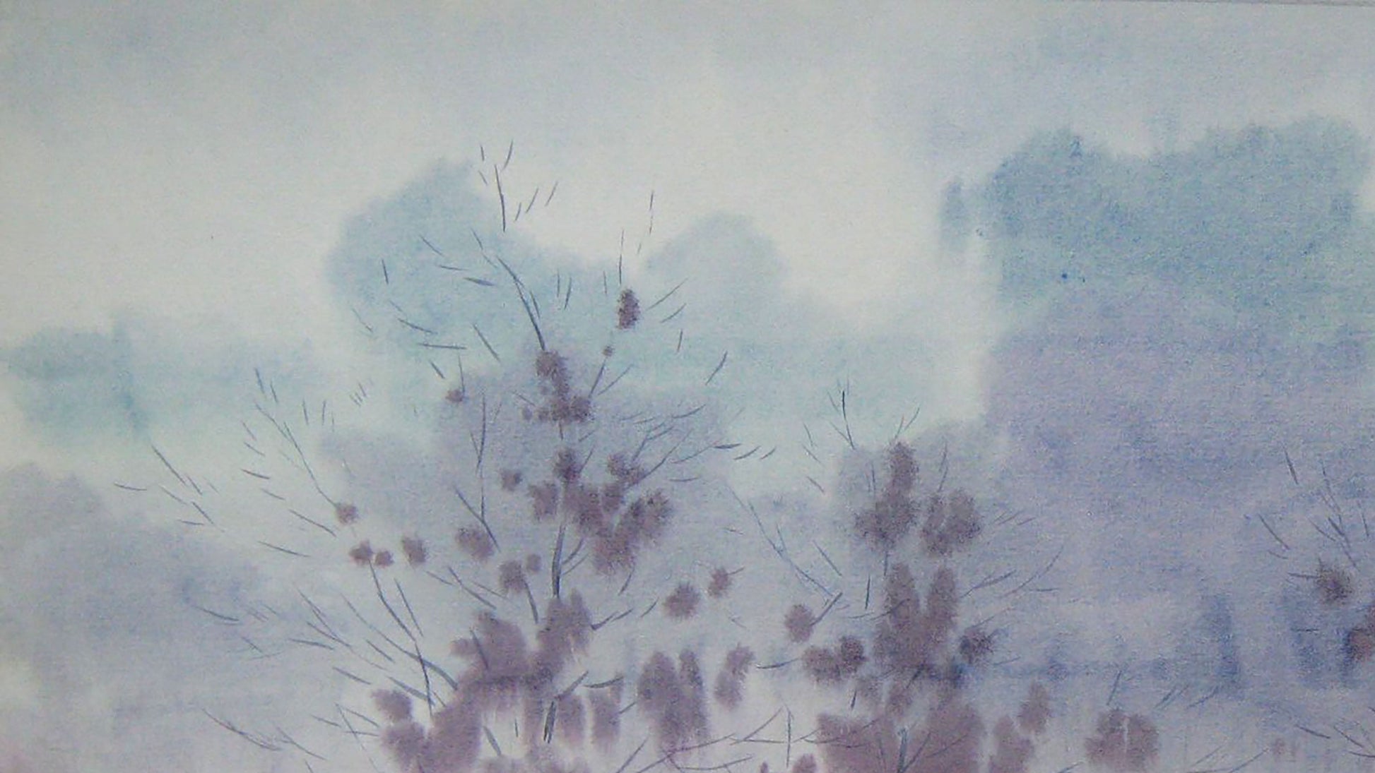 Watercolor painting Early morning Nature Landscape Valery Savenets