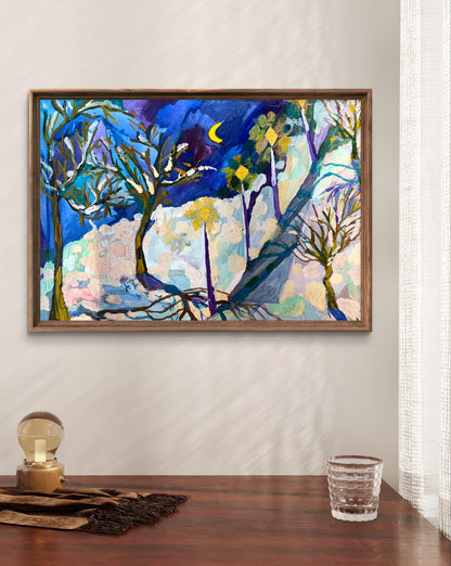 Gouache painting Winter evening in the park Ivanna Yanchuk