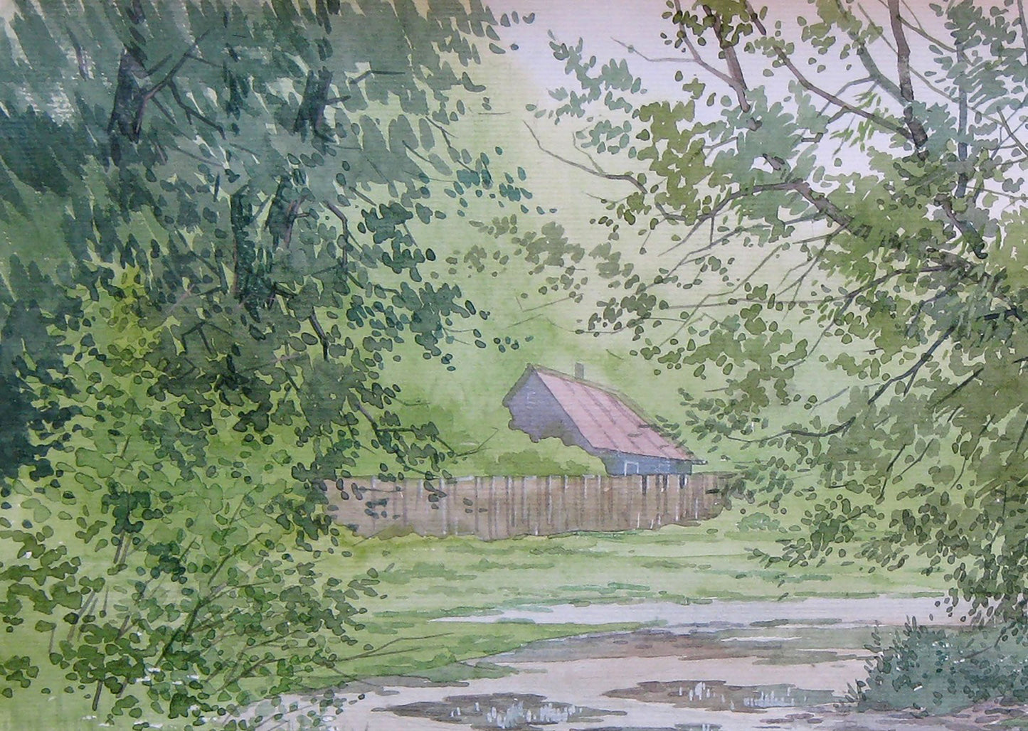 Watercolor painting Nature Landscape after rain Valery Savenets