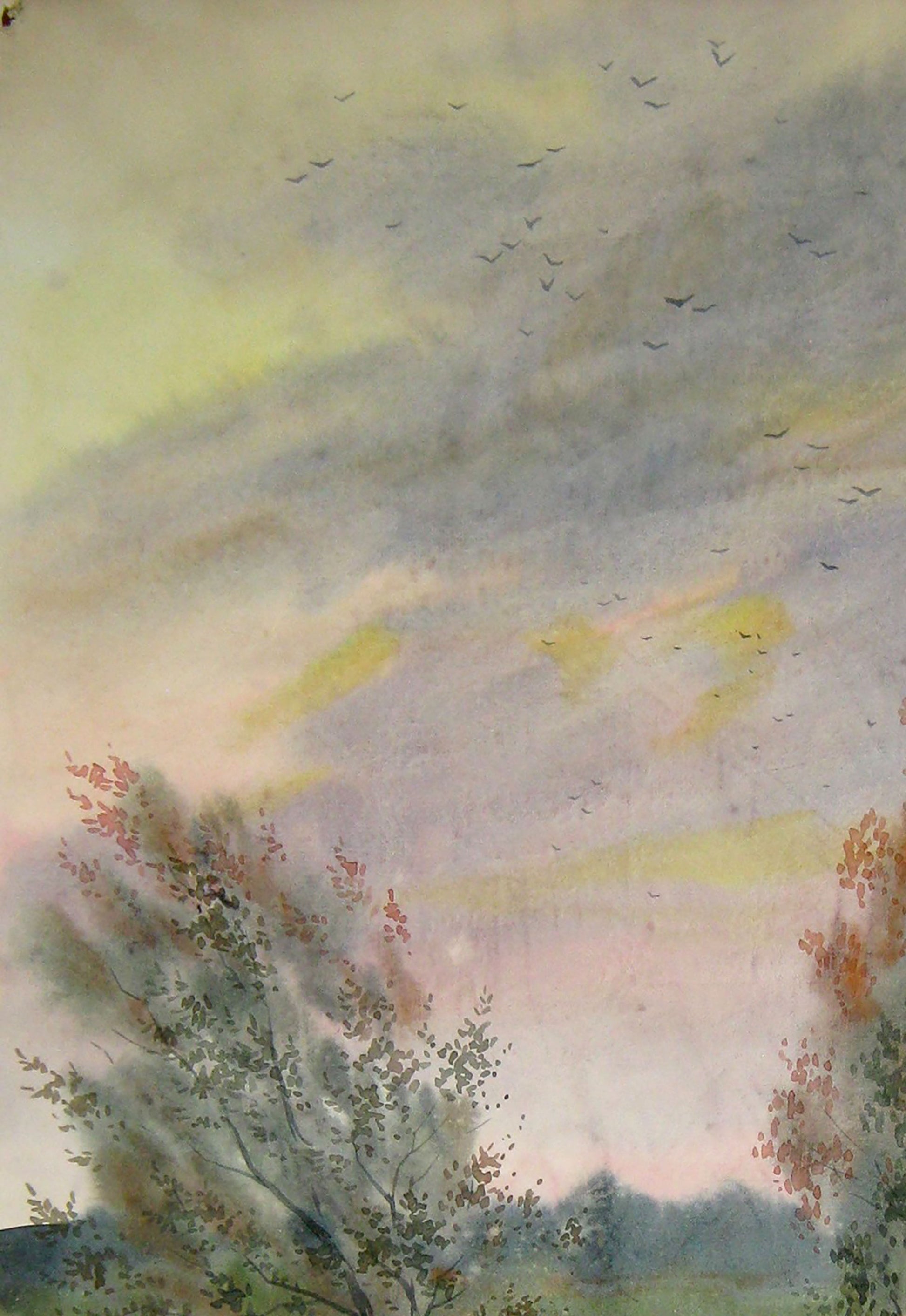 Watercolor painting Village landscape Savenets Valery