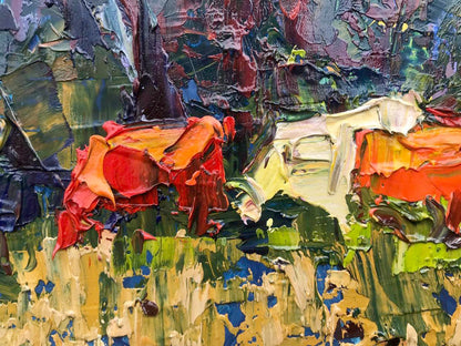 Oil Painting Nature Landscape Village landscape Art 