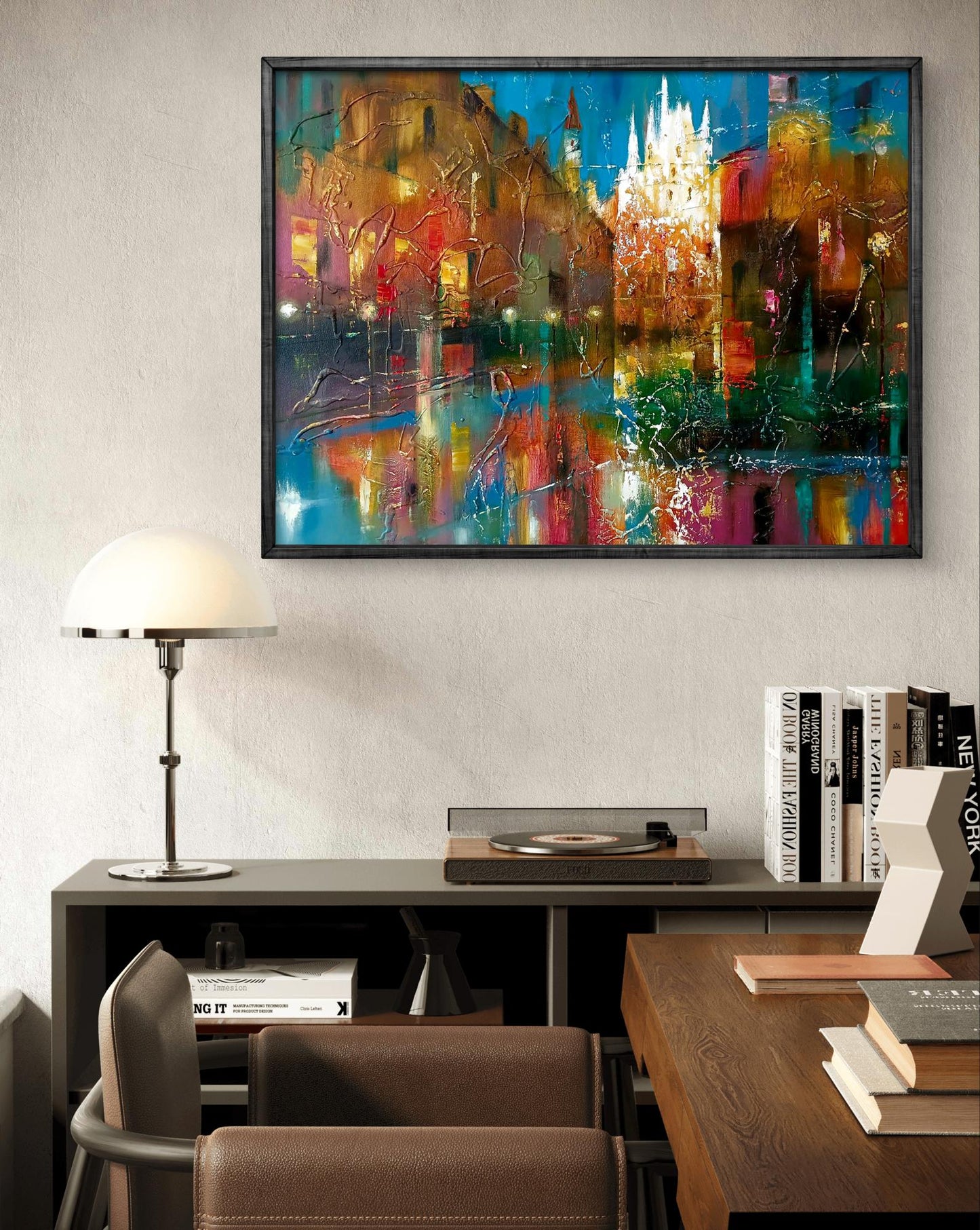 Abstract oil painting Night city lights Anatoly Tarabanov