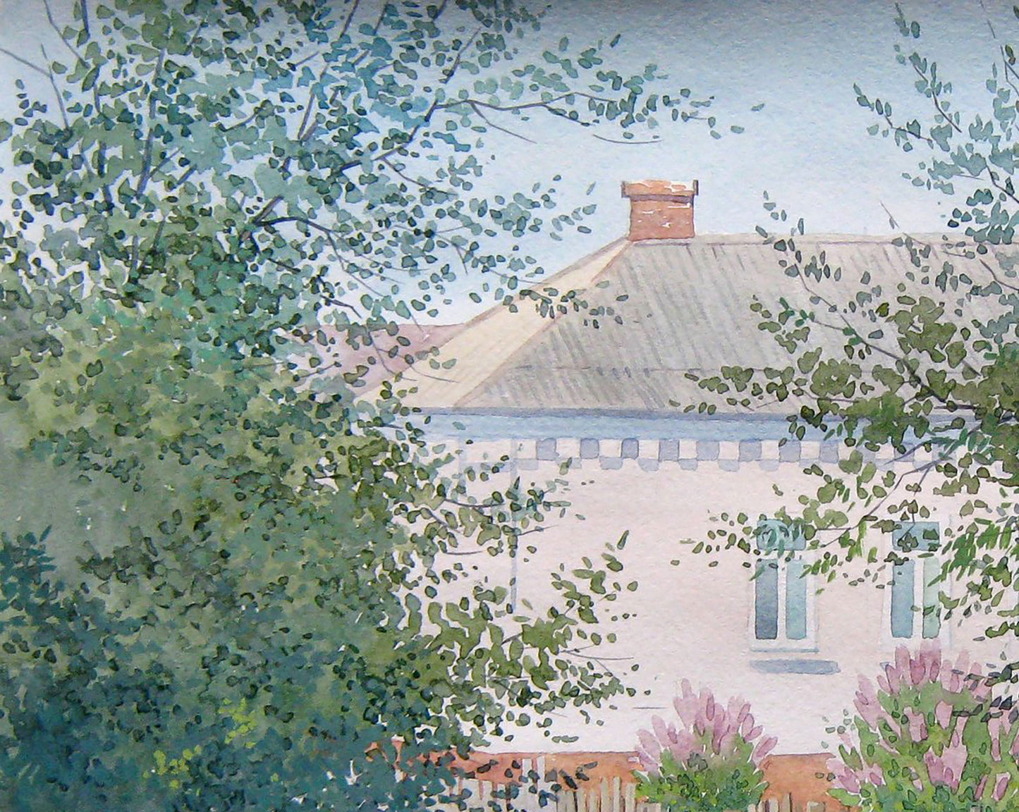 Watercolor painting Village landscape Savenets Valery