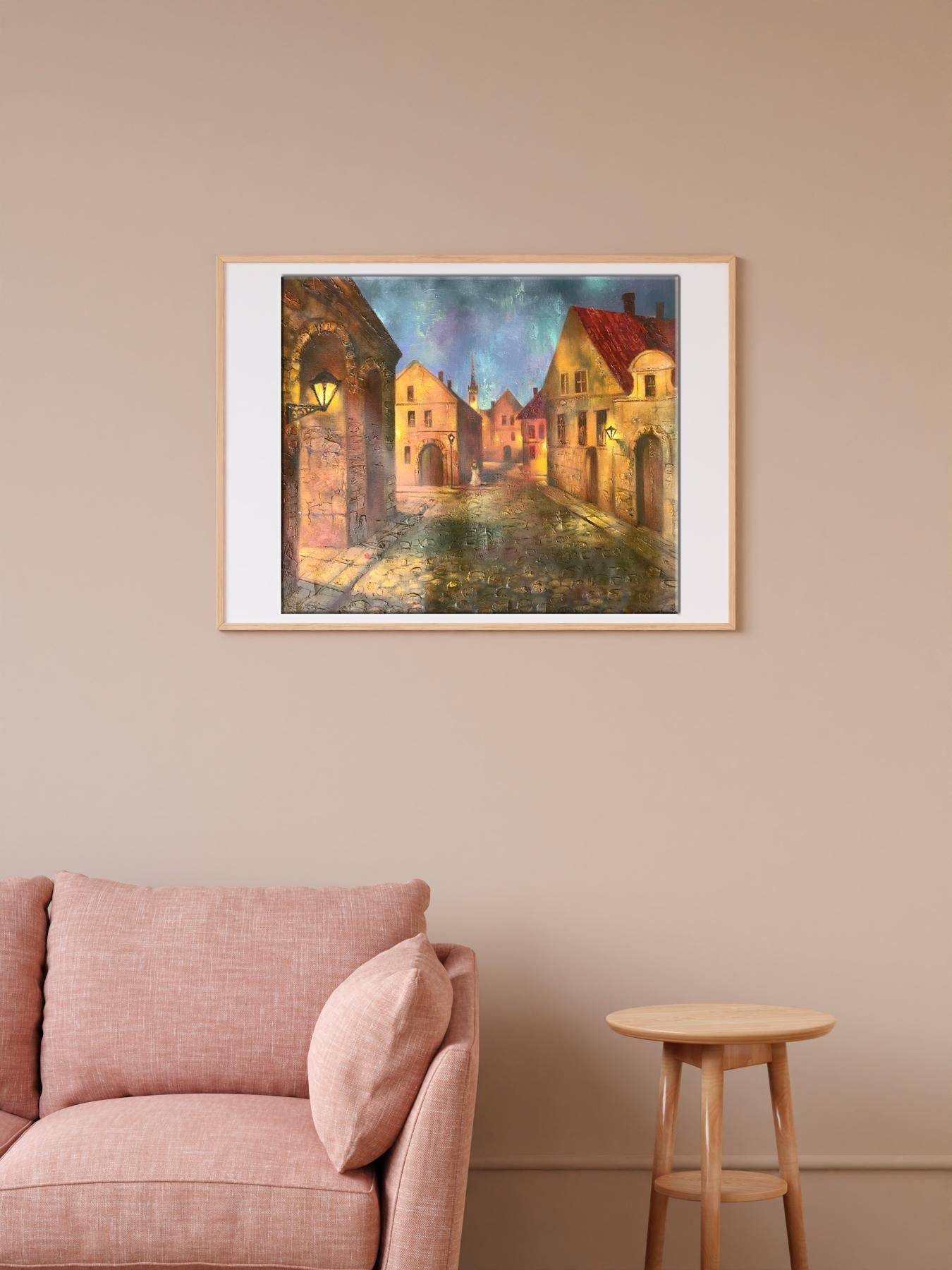 Oil painting Night city