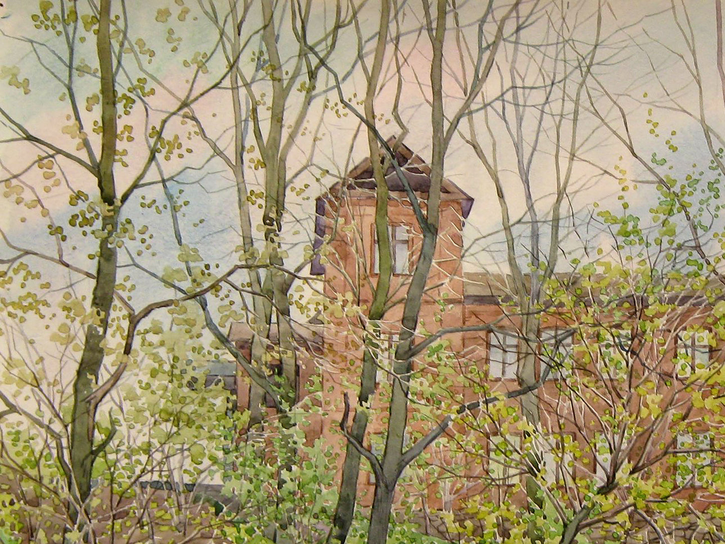 Watercolor painting City spring days Valery Savenets