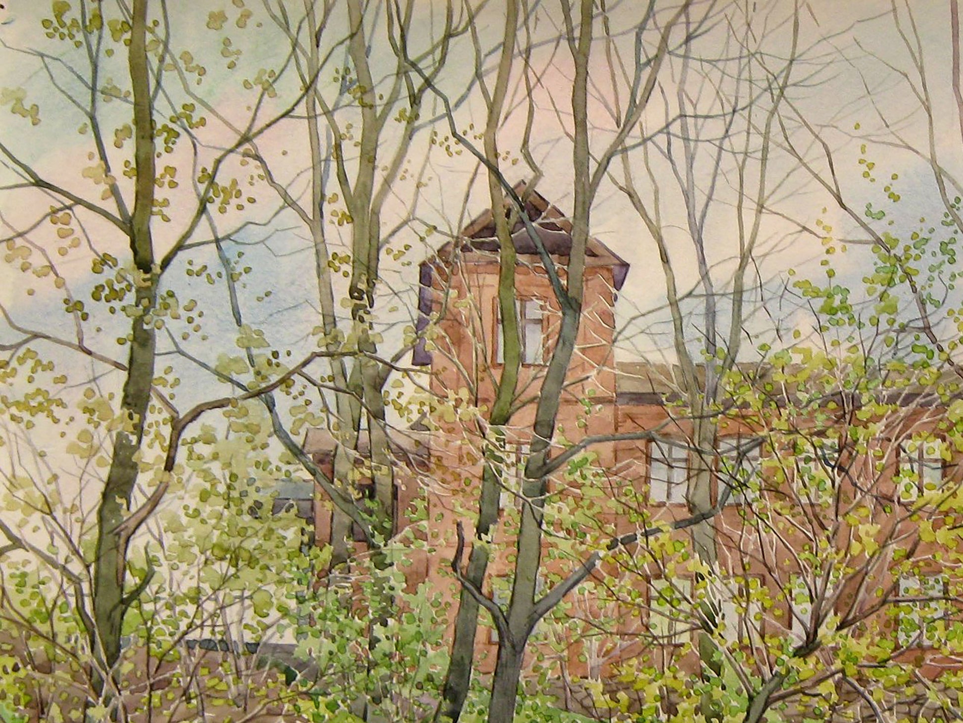 Watercolor painting City spring days Valery Savenets