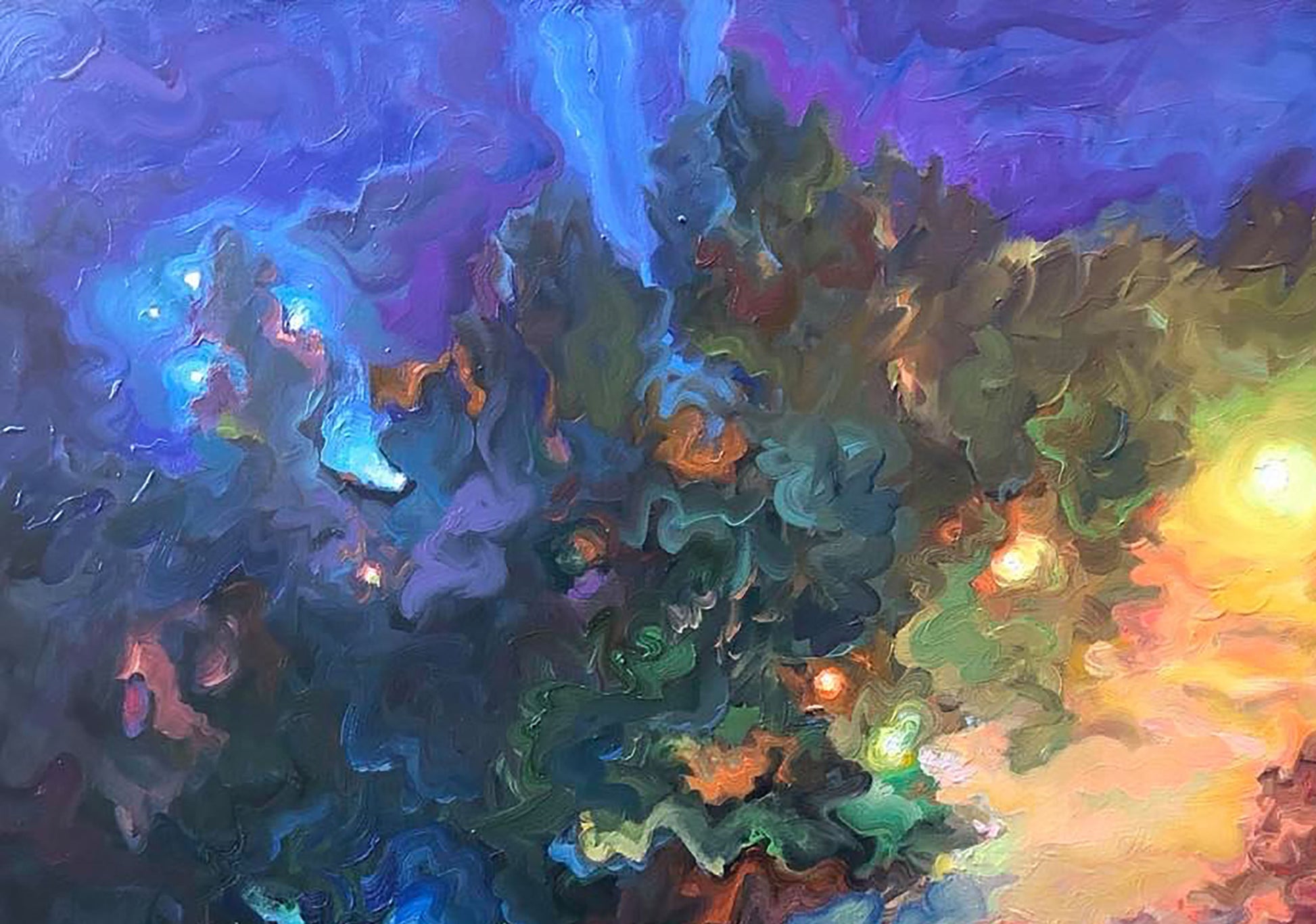 Abstract oil painting City Night lights Osnach Olesia