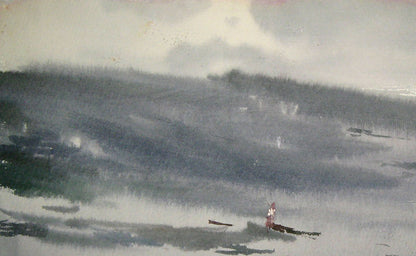 Watercolor painting Nature Landscape lake Valery Savenets