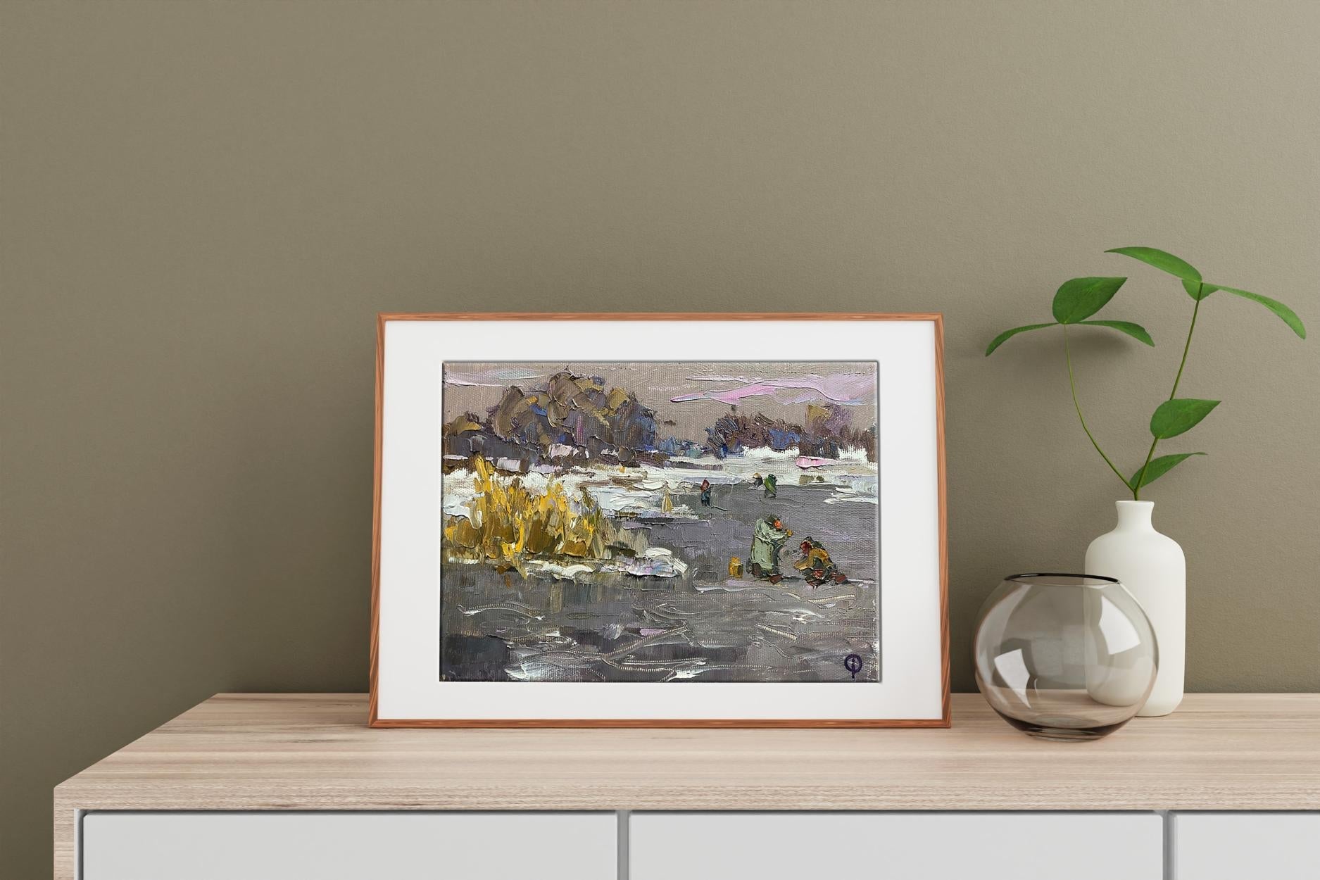 Oil painting Winter landscape 