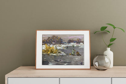 Oil painting Winter landscape 