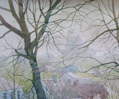 Watercolor painting Summer Cityscape Savenets Valery