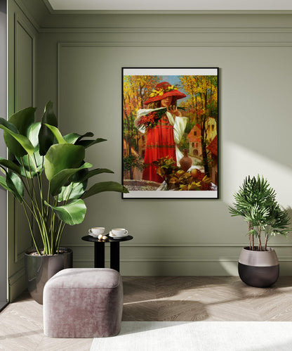 Abstract oil painting Autumn in the city 