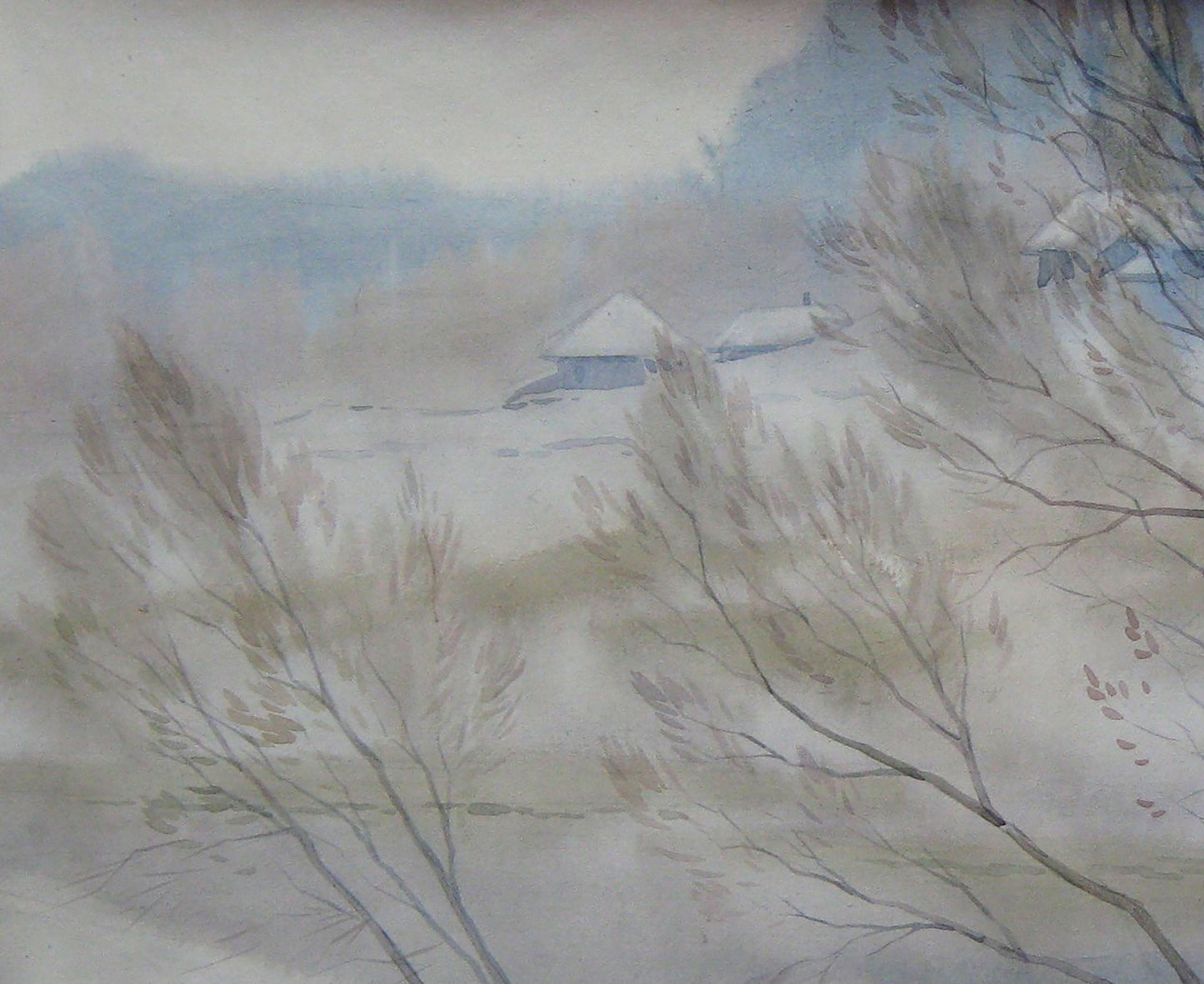 Watercolor painting Village landscape Savenets Valery