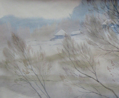 Watercolor painting Village landscape Savenets Valery