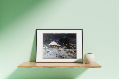 Oil painting house in winter 