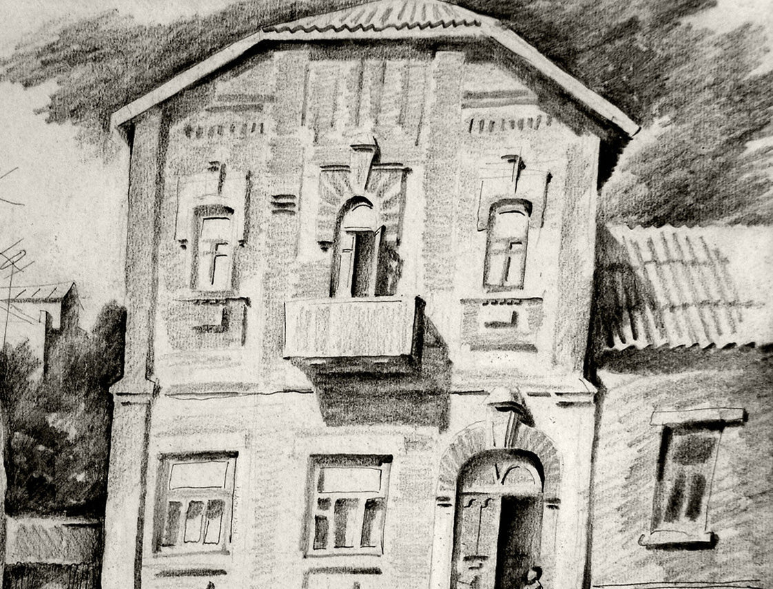 Pencil painting On the porch Egor Shvachunov