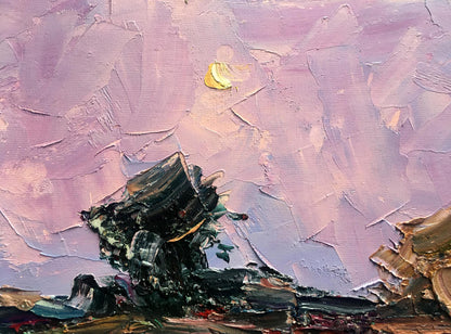 Oil painting evening field 