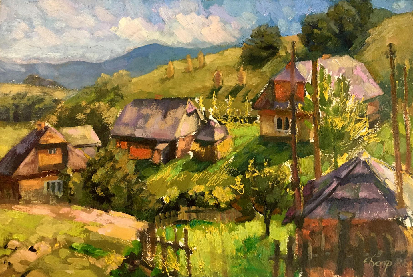 Oil painting Carpathian village Batrakov Vladimir Grigorievich